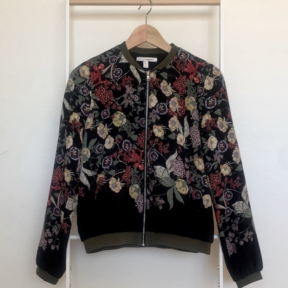 Zara trf Black Floral Printed Bomber Jacket